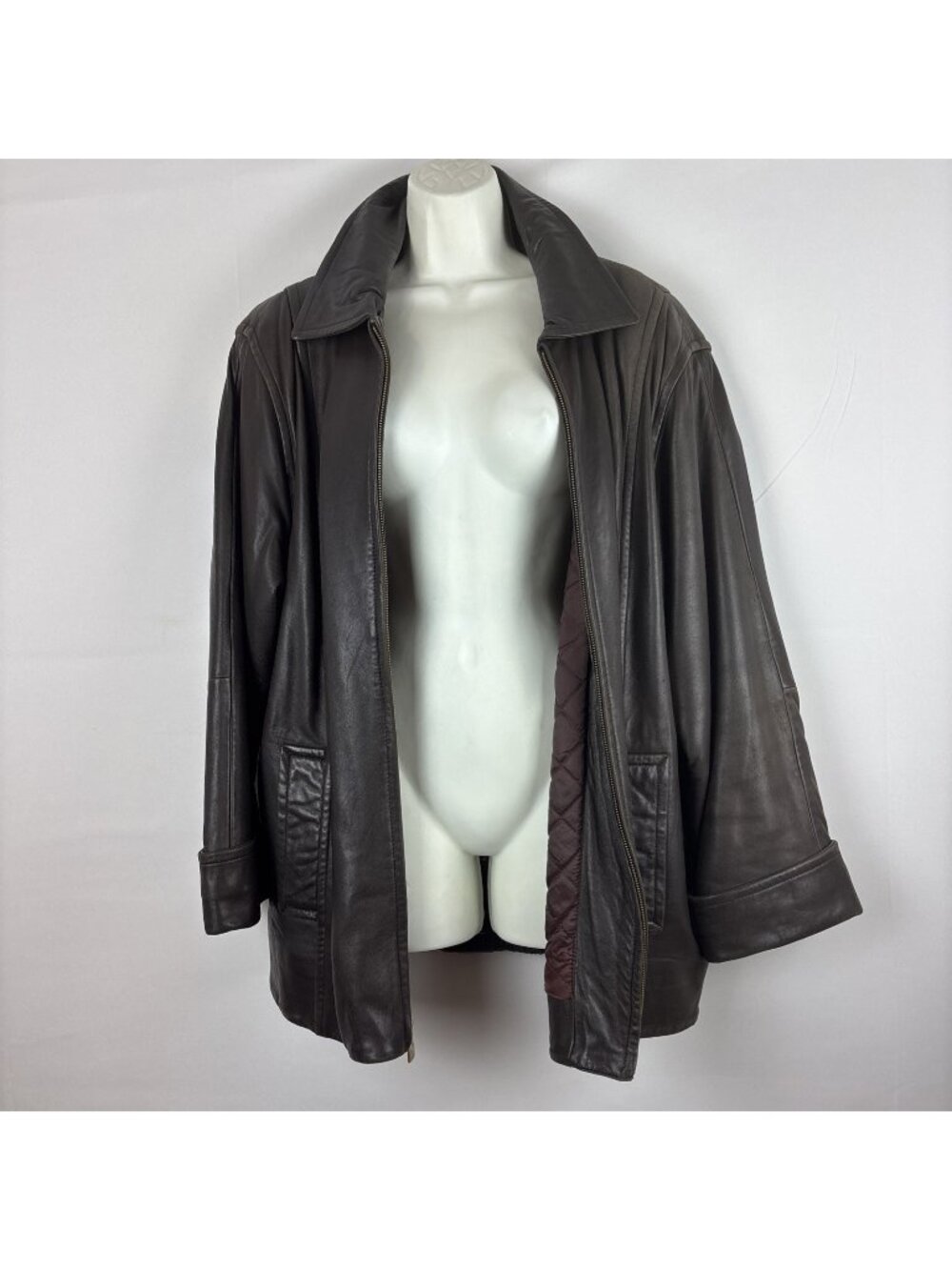 Vintage LNR Soft Glove Leather Zip Bomber Jacket Cuffed Quilted Lining Large